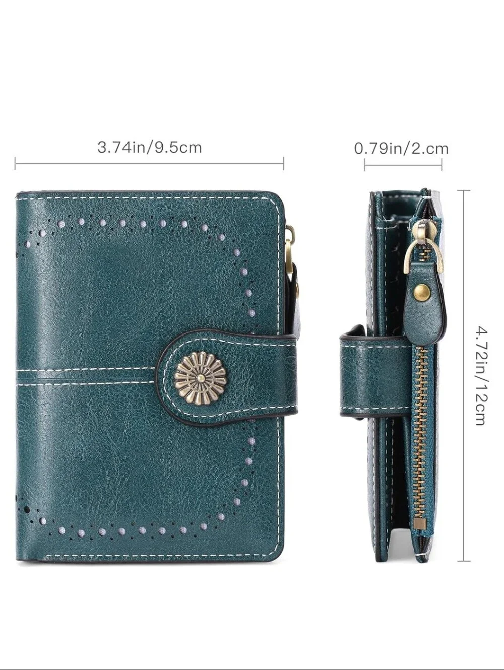 Teal Faux Leather Bifold Slim Snap Wallet